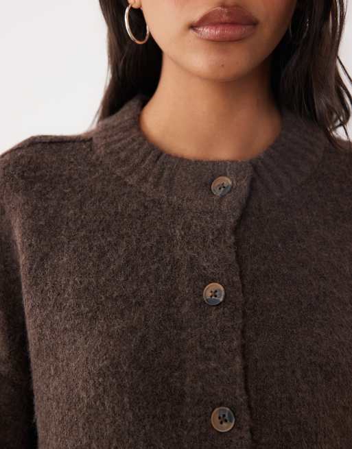 Brave Soul gilet à col rond avec coutures apparentes en marron chocolat, 3 de 4