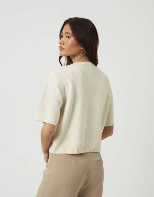 Brave Soul - Gilet à manches courtes en maille de jersey - Taupe, 4 de 4