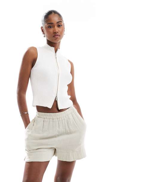 Brave Soul - Gilet color crema in maglia a coste con zip - view 1