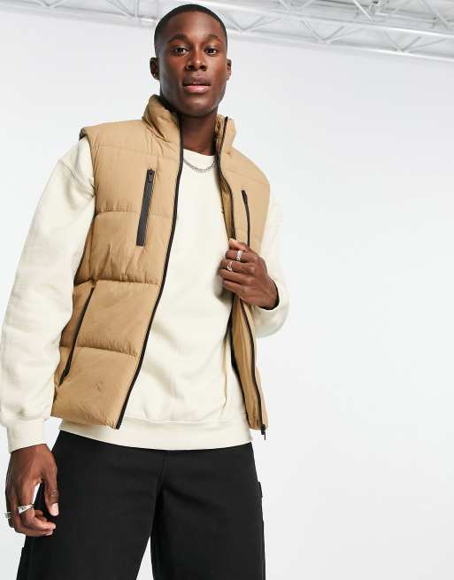 Brave Soul - Gilet color pietra in nylon stropicciato