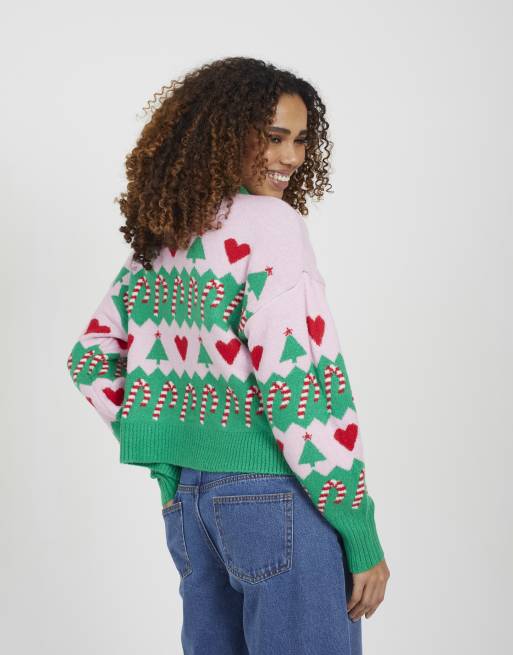 Brave Soul - Gilet de Noël à col en V et motif jacquard - Vert, 4 de 4