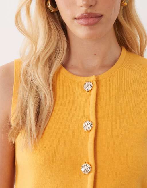 Brave Soul - Gilet de tailleur en maille compacte avec boutons contrastants - Papaye, 4 de 4