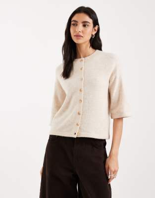 Gilet décontracté en maille à manches courtes - Crème-Blanc L