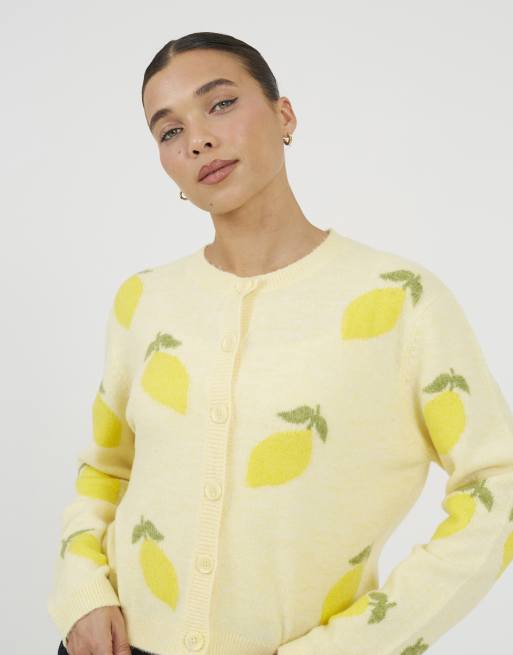 Brave Soul - Gilet doux en maille jacquard à motif citrons - Jaune, 4 de 4