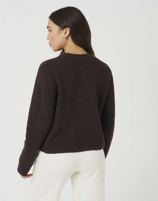 Brave Soul gilet en maille à manches longues couleur chocolat, 2 de 4