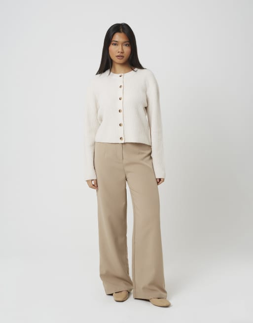 Brave Soul gilet en maille pêcheur à manches longues beige, 3 de 4