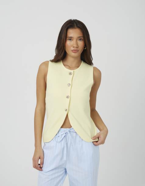 Brave Soul - Gilet girocollo in maglia giallo - view 1