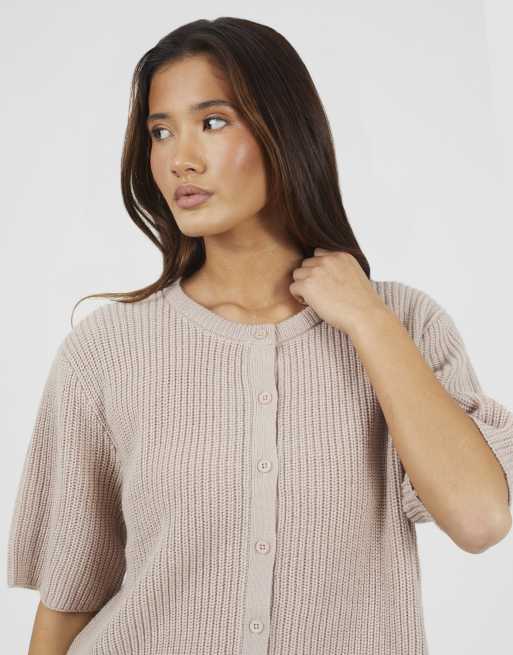 Brave Soul - Gilet ras de cou à manches courtes en maille à côtes anglaises - Beige, 3 de 4