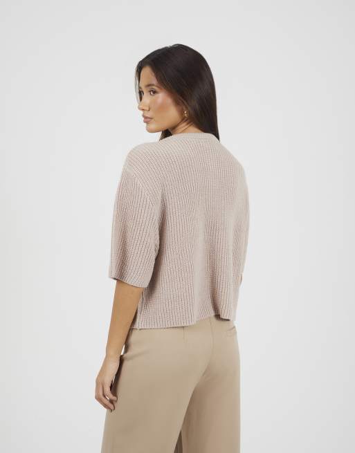 Brave Soul - Gilet ras de cou à manches courtes en maille à côtes anglaises - Beige, 4 de 4