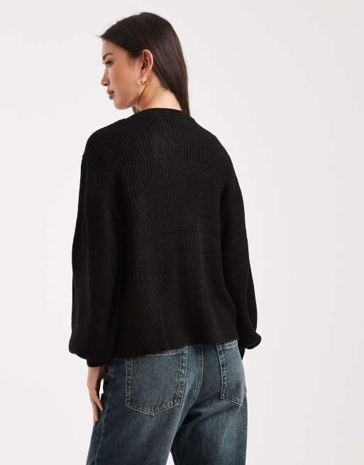 Brave Soul - Gilet ras de cou en maille à broderies contrastantes - Noir, 3 de 4