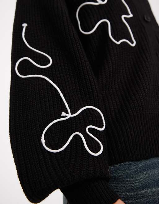 Brave Soul - Gilet ras de cou en maille à broderies contrastantes - Noir, 4 de 4
