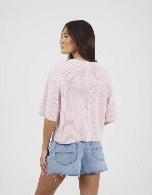 Brave Soul - Gilet ras de cou en maille à manches courtes et côtes anglaises - Rose, 4 de 4