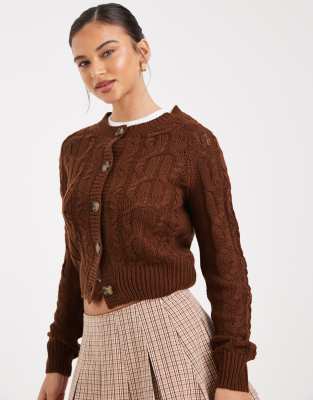Gilet ras de cou en maille torsadée - Marron-Rouge L