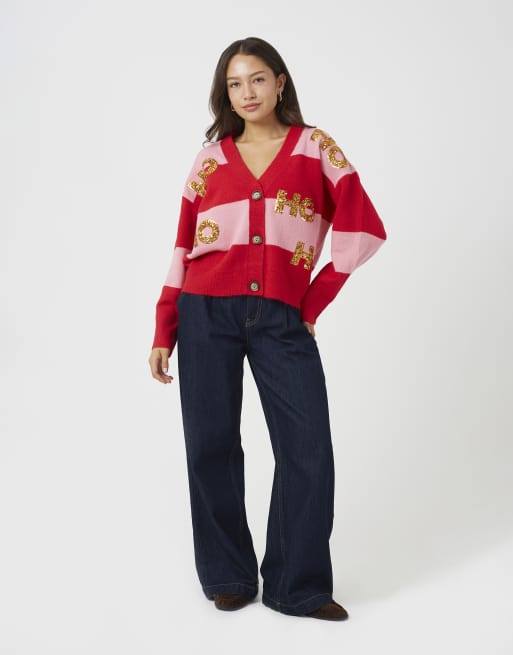 Brave Soul gilet rayé avec appliqué de sequins Christmas rouge, 3 de 4