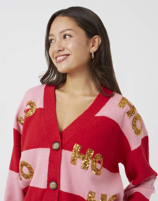 Brave Soul gilet rayé avec appliqué de sequins Christmas rouge, 4 de 4