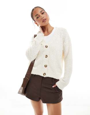 Gilet texturé à col en V - Crème-Blanc XL