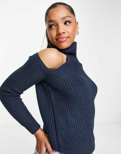 Brave Soul gina cold shoulder jumper in blue ASOS