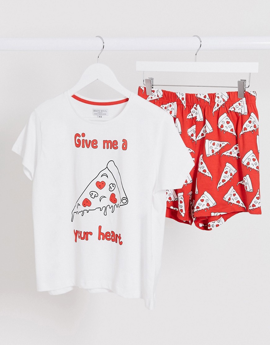 Brave Soul give me pizza your heart pyjama short set-Multi