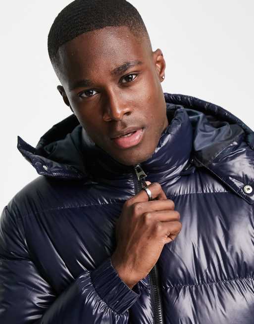 Brave Soul – Glänzende Steppjacke mit Kapuze in Marineblau, 2 von 4