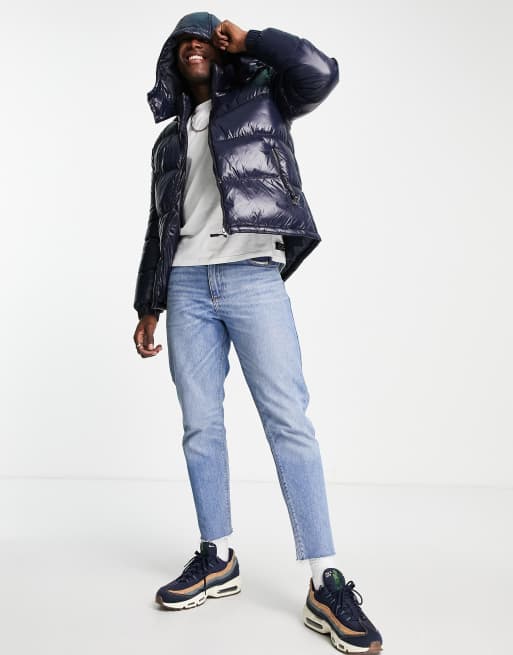 Brave Soul – Glänzende Steppjacke mit Kapuze in Marineblau, 3 von 4