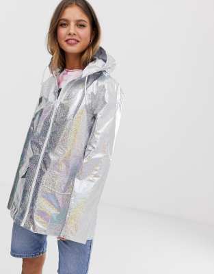 Brave Soul – Glittrig silverfärgad regnkappa med holografisk effekt