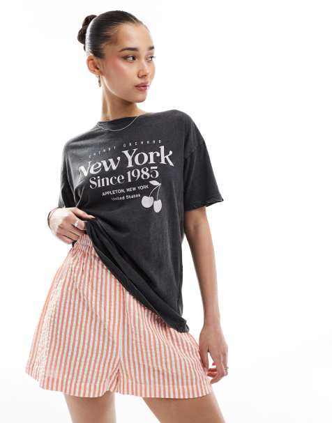 Brave Soul – Grafitowoszary T-shirt z nadrukiem z napisem New York - view 1
