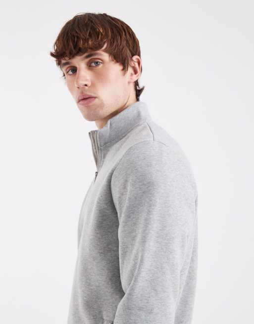 Brave Soul – Gråmelerad sweatshirt med kvartslång dragkedja och ståkrage, 4 av 5
