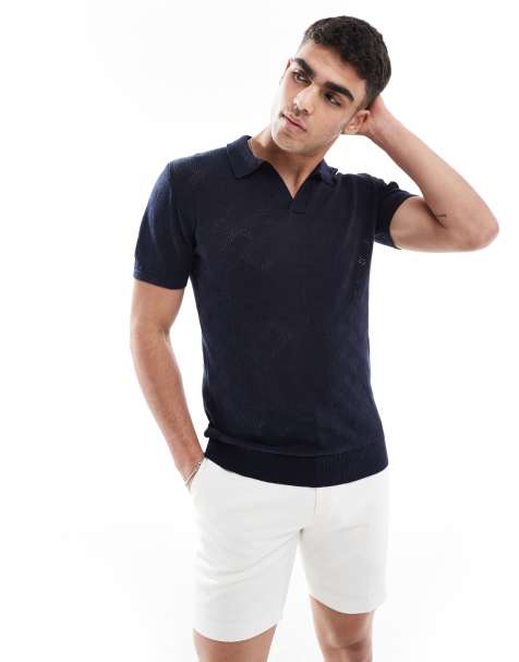 Brave Soul knitted polo shirt in navy