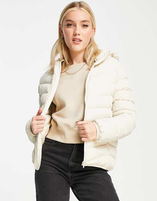 Brave Soul grant hooded puffer jacket in cream | ASOS