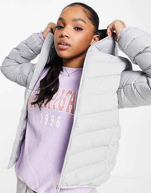 Brave Soul grant hooded puffer jacket in grey