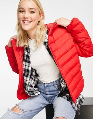 Brave Soul grant hooded puffer jacket in ruby