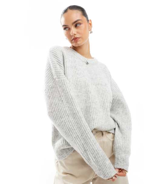 Brave Soul – Grobstrick-Pullover in Grau mit Rundhalsausschnitt - view 1