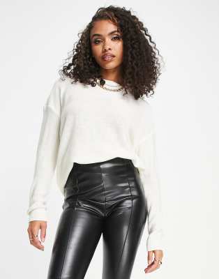 Brave Soul Brave Soul grunge crew neck jumper in cream-White