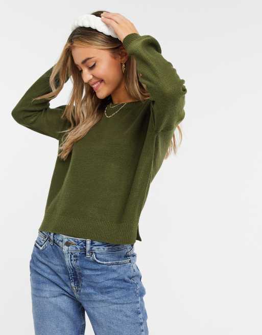 Brave Soul grunge crew neck jumper in green