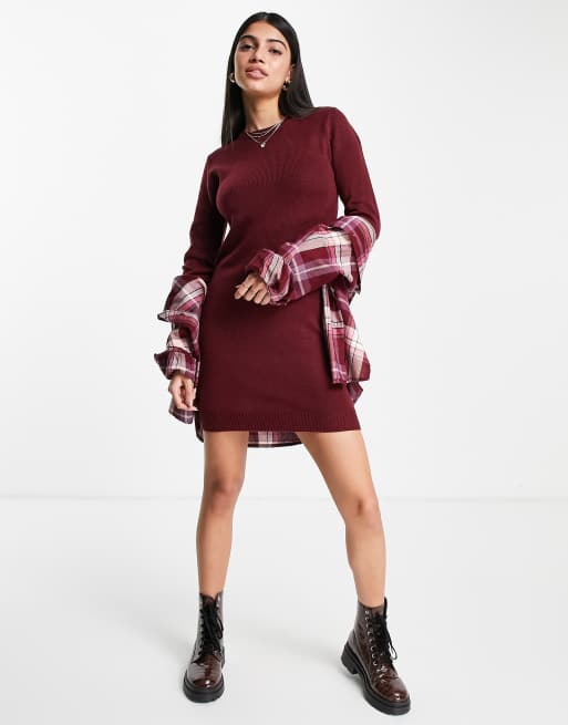 Brave Soul grunge crew neck sweater dress in burgundy | ASOS