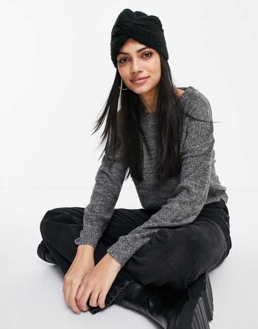 Brave Soul grunge crew neck sweater in charcoal gray