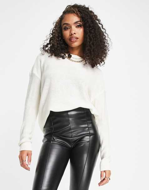 Brave Soul grunge crew neck jumper in cream