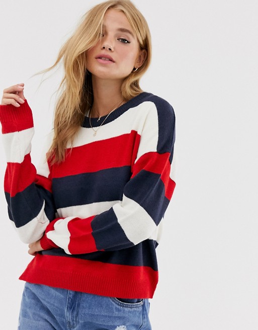 Brave Soul grunge round neck stripe sweater | ASOS