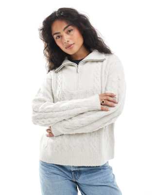 Brave Soul Half Zip Cable Knit Sweater In Neutral