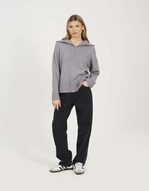 Brave Soul Half zip knitted jumper in grey, 3 of 4