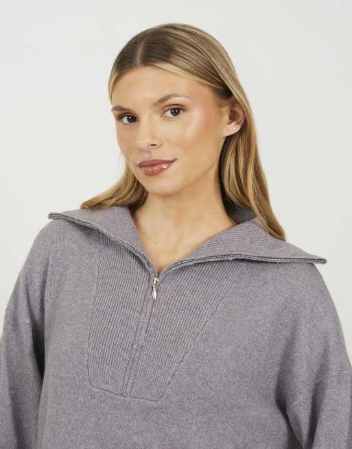 Brave Soul Half zip knitted jumper in grey, 4 of 4