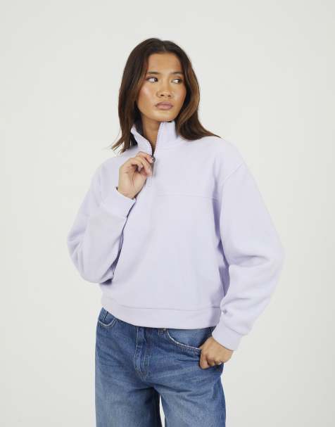 Brave Soul Half zip polar fleece sweatshirt in lilac