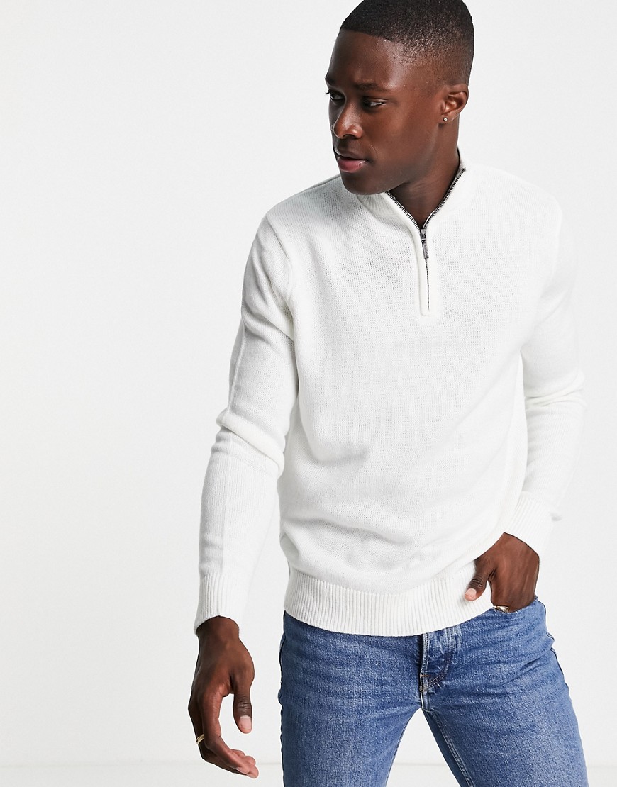 Brave Soul half zip sweater in ecru-White
