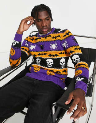 Brave Soul Halloween multi print jumper in purple - ASOS Price Checker