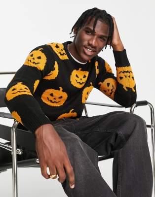 Brave Soul Halloween pumpkin jumper in black