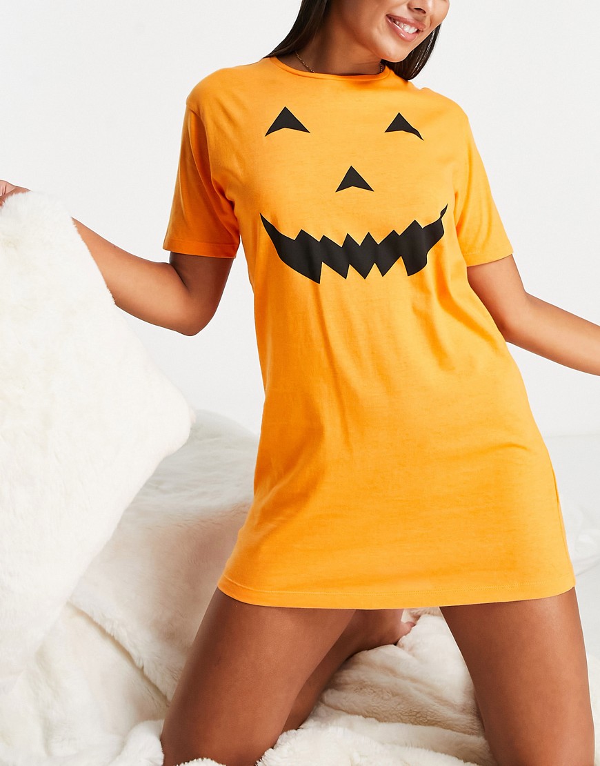 Brave Soul Halloween Pumpkin Night Dress In Orange