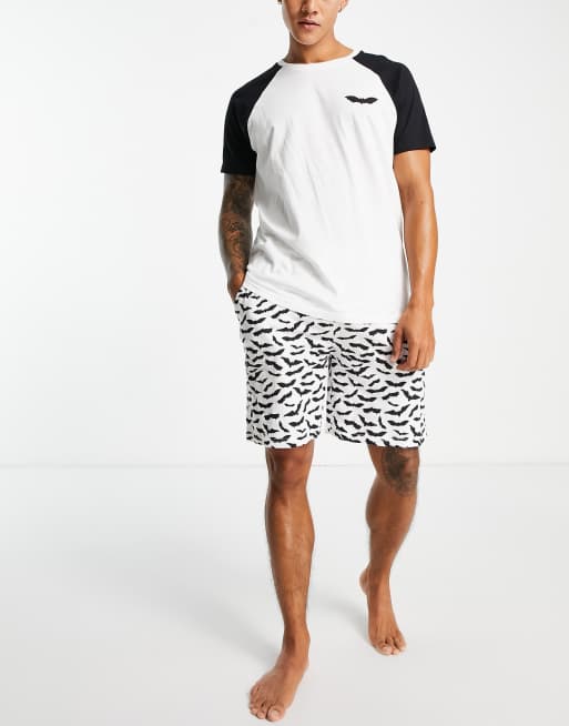 Brave Soul - Halloween - Pyjama court à manches raglan motif chauve-souris - Blanc et noir