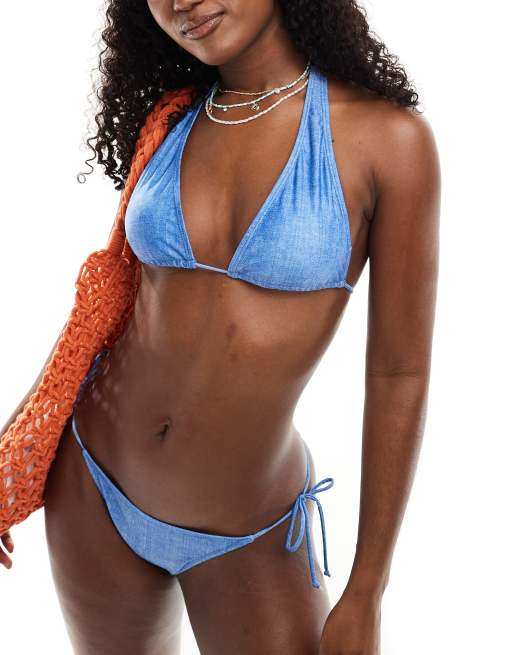 Brave Soul halter bikini top in denim blue