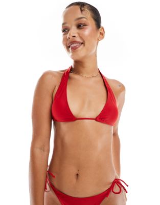 halter neck bikini top in cherry red