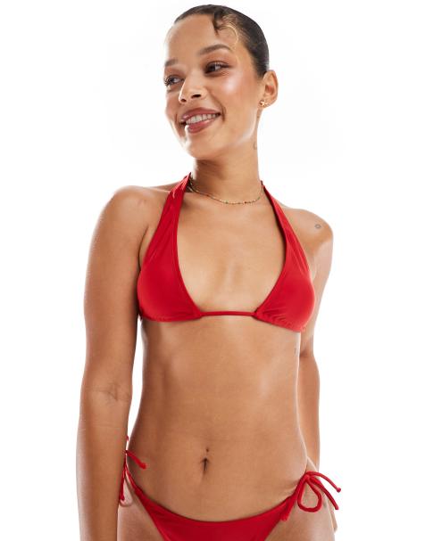Brave Soul halterneck bikini top in cherry red - view 1